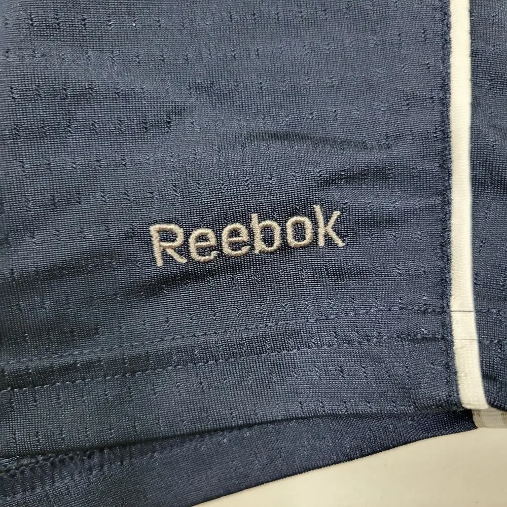 REEBOK Sport Shorts Blue White Gray Trim Drawstring Pockets 36